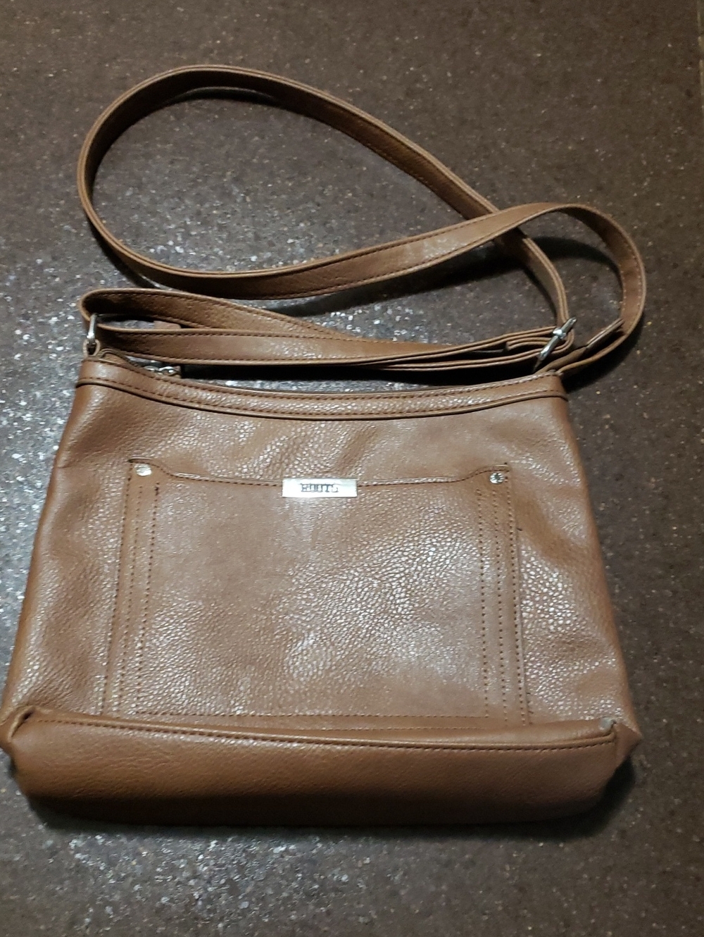 Roots Brown Crossbody Vegan Leather Pebbled Leather Bag with Front Pocket